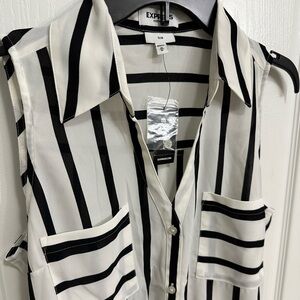 Express Black and White Striped Portofino Bodysuit